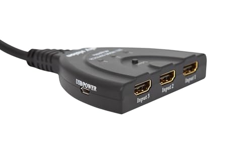 Sky Vision 4k 3x1 HDMI Switch, 3 in 1 Out HDMI Umschalter, für PS4 / PS5, Xbox One, Xbox Series S, Sky, HDTV, Blu-Ray, DVD, Nintendo Switch von Sky Vision