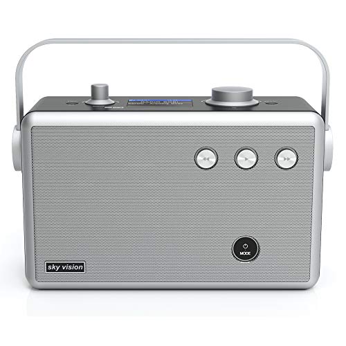 Sky Vision B1055 Stereo DAB Radio tragbar & mit Bluetooth (DAB+ Radio 55) - Digital Radio DAB (z.B. als DAB Badradio), DAB Plus Radio mit Wecker, Netzbetrieb oder Akku möglich von Sky Vision