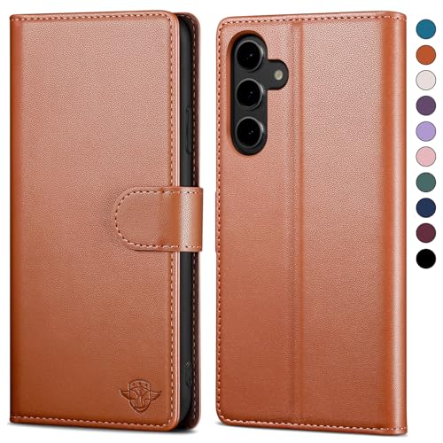 SkyDuck für Samsung Galaxy A15 hülle PU Leder[RFID-Schutz] handyhülle für Samsung Galaxy A15 Klapphülle Kartenfach,1 Gehärtetes Glas Schutzfolie,stoßfestes Handy hülle für Samsung A15 Case,Hellbraun von SkyDuck