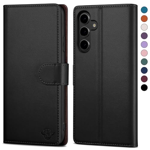SkyDuck für Samsung Galaxy A15 hülle PU Leder[RFID-Schutz]handyhülle für Samsung Galaxy A15 Klapphülle Kartenfach mit 1 Gehärtetes Glas Schutzfolie,stoßfestes Handy hülle für Samsung A15 Case,Schwarz von SkyDuck