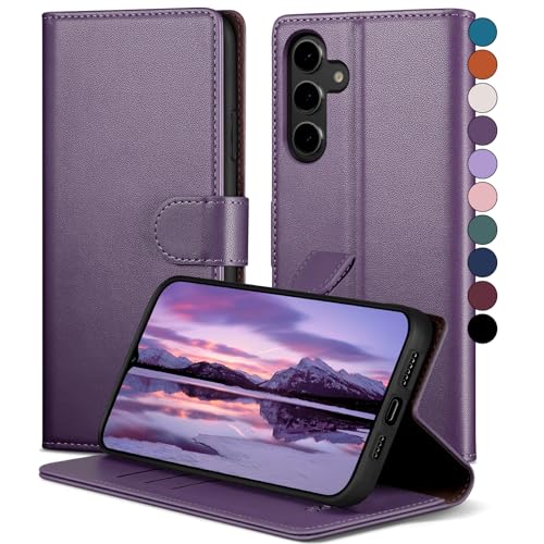 SkyDuck für Samsung Galaxy A25 hülle PU Leder[RFID-Schutz]handyhülle für Samsung Galaxy A25 Klapphülle Kartenfach mit 1 Gehärtetes Glas Schutzfolie,stoßfestes Handy hülle für Samsung A25 Case,Violett von SkyDuck