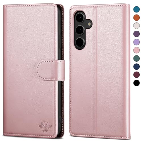 SkyDuck für Samsung Galaxy A55 hülle PU Leder[RFID-Schutz]handyhülle für Samsung Galaxy A55 Klapphülle Kartenfach mit 1 Gehärtetes Glas Schutzfolie,stoßfestes Handy hülle für Samsung A55 Case,Roségold von SkyDuck