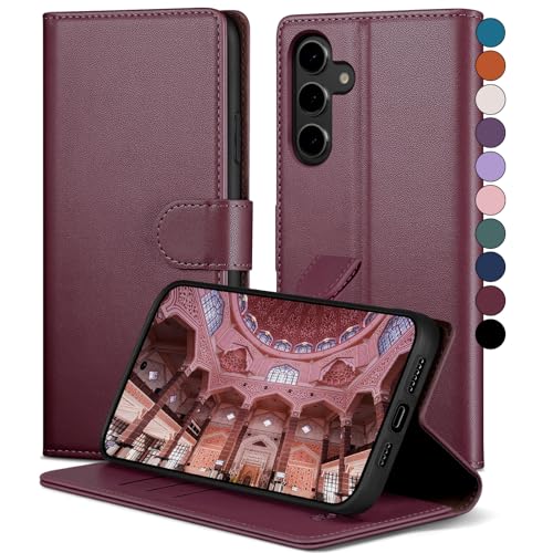 SkyDuck für Samsung Galaxy A55 hülle PU Leder[RFID-Schutz]handyhülle für Samsung Galaxy A55 Klapphülle Kartenfach mit 1 Gehärtetes Glas Schutzfolie,stoßfestes Handy hülle für Samsung A55 Case,Rotwein von SkyDuck