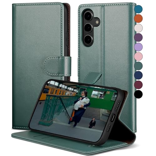 SkyDuck für Samsung Galaxy A55 hülle PU Leder[RFID-Schutz]handyhülle für Samsung Galaxy A55 Klapphülle Kartenfach mit 1 Gehärtetes Glas Schutzfolie,stoßfestes Handy hülle für Samsung A55 Case,Hellgrün von SkyDuck