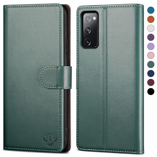 SkyDuck für Samsung Galaxy S20 FE hülle PU Leder[RFID-Schutz] handyhülle für Samsung S20 FE Klapphülle Kartenfach,1 Gehärtetes Glas Schutzfolie,stoßfestes Handy hülle für Samsung S20 FE Case,Hellgrün von SkyDuck
