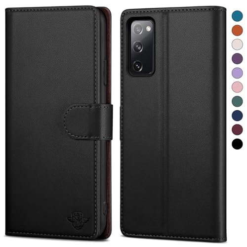 SkyDuck für Samsung Galaxy S20 FE hülle PU Leder[RFID-Schutz] handyhülle für Samsung S20 FE Klapphülle Kartenfach,1 Gehärtetes Glas Schutzfolie,stoßfestes Handy hülle für Samsung S20 FE Case,Schwarz von SkyDuck