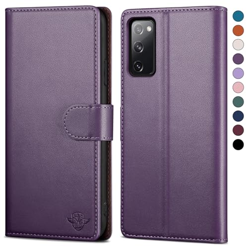 SkyDuck für Samsung Galaxy S20 FE hülle PU Leder[RFID-Schutz] handyhülle für Samsung S20 FE Klapphülle Kartenfach,1 Gehärtetes Glas Schutzfolie,stoßfestes Handy hülle für Samsung S20 FE Case,Violett von SkyDuck