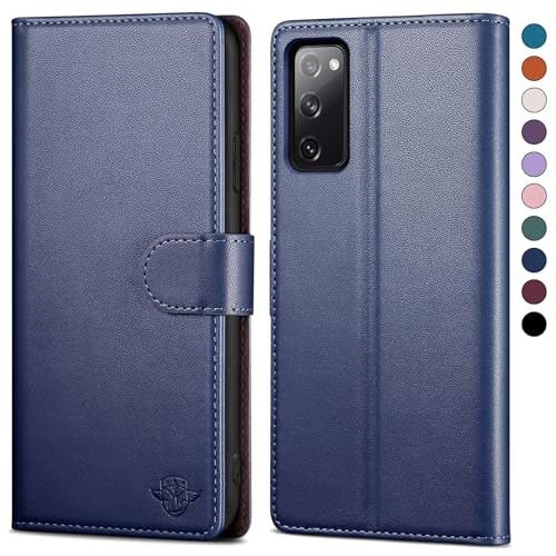 SkyDuck für Samsung Galaxy S20 FE hülle PU Leder[RFID-Schutz] handyhülle für Samsung S20 FE Klapphülle Kartenfach mit 1 Gehärtetes Glas Schutzfolie,stoßfestes Handy hülle für S20 FE Case,Dunkelblau von SkyDuck