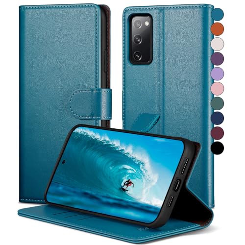 SkyDuck für Samsung Galaxy S20 FE hülle PU Leder[RFID-Schutz]handyhülle für Samsung S20 FE Klapphülle Kartenfach mit 1 Gehärtetes Glas Schutzfolie,stoßfestes Handy hülle für S20 FE Case,Leuchtend Blau von SkyDuck
