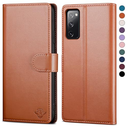 SkyDuck für Samsung Galaxy S20 FE hülle PU Leder[RFID-Schutz] handyhülle für Samsung S20 FE Klapphülle Kartenfach mit 1 Gehärtetes Glas Schutzfolie,stoßfestes Handy hülle für S20 FE Case,Hellbraun von SkyDuck