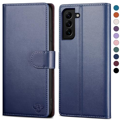 SkyDuck für Samsung Galaxy S21 FE hülle PU Leder[RFID-Schutz] handyhülle für Samsung S21 FE Klapphülle Kartenfach mit 1 Gehärtetes Glas Schutzfolie,stoßfestes Handy hülle für S21 FE Case,Dunkelblau von SkyDuck