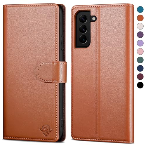 SkyDuck für Samsung Galaxy S22 hülle PU Leder[RFID-Schutz] handyhülle für Samsung Galaxy S22 Klapphülle Kartenfach,1 Gehärtetes Glas Schutzfolie,stoßfestes Handy hülle für Samsung S22 Case,Hellbraun von SkyDuck