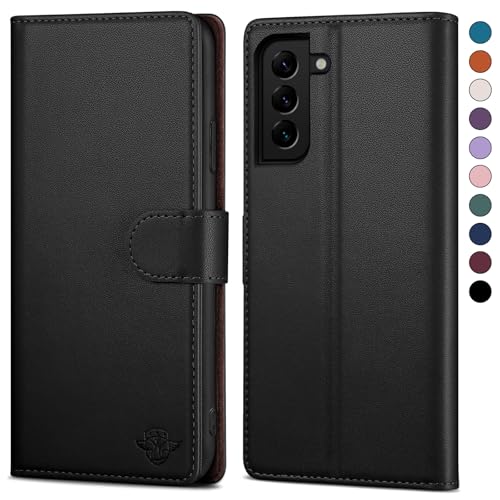 SkyDuck für Samsung Galaxy S22 hülle PU Leder[RFID-Schutz]handyhülle für Samsung Galaxy S22 Klapphülle Kartenfach mit 1 Gehärtetes Glas Schutzfolie,stoßfestes Handy hülle für Samsung S22 Case,Schwarz von SkyDuck