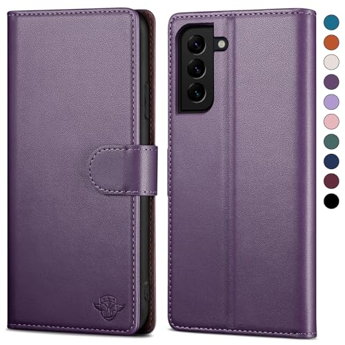 SkyDuck für Samsung Galaxy S22 hülle PU Leder[RFID-Schutz]handyhülle für Samsung Galaxy S22 Klapphülle Kartenfach mit 1 Gehärtetes Glas Schutzfolie,stoßfestes Handy hülle für Samsung S22 Case,Violett von SkyDuck