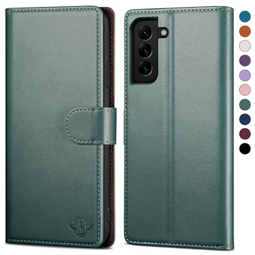 SkyDuck für Samsung Galaxy S22 hülle PU Leder[RFID-Schutz]handyhülle für Samsung Galaxy S22 Klapphülle Kartenfach mit 1 Gehärtetes Glas Schutzfolie,stoßfestes Handy hülle für Samsung S22 Case,Hellgrün von SkyDuck