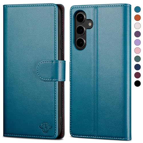 SkyDuck für Samsung Galaxy S23 FE hülle PU Leder[RFID-Schutz]handyhülle für Samsung S23 FE Klapphülle Kartenfach mit 1 Gehärtetes Glas Schutzfolie,stoßfestes Handy hülle für S23 FE Case,Leuchtend Blau von SkyDuck