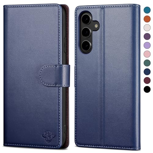 SkyDuck für Samsung Galaxy S23 FE hülle PU Leder[RFID-Schutz] handyhülle für Samsung S23 FE Klapphülle Kartenfach mit 1 Gehärtetes Glas Schutzfolie,stoßfestes Handy hülle für S23 FE Case,Dunkelblau von SkyDuck
