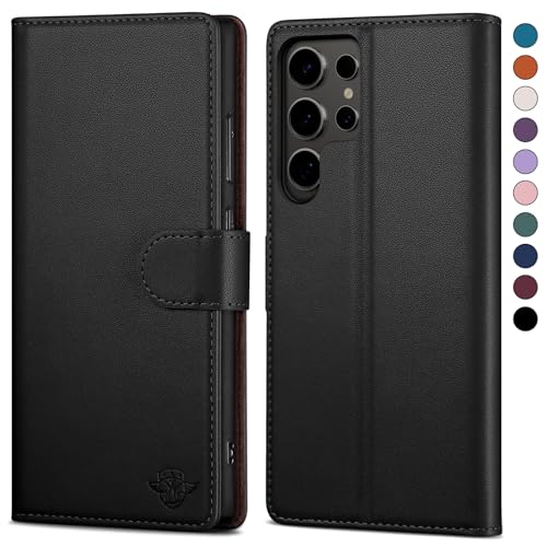 SkyDuck für Samsung Galaxy S23 Ultra hülle PU Leder[RFID-Schutz] handyhülle für Samsung S23 Ultra Klapphülle Kartenfach,1 Gehärtetes Glas Schutzfolie,stoßfestes Handy hülle für S23 Ultra Case,Schwarz von SkyDuck