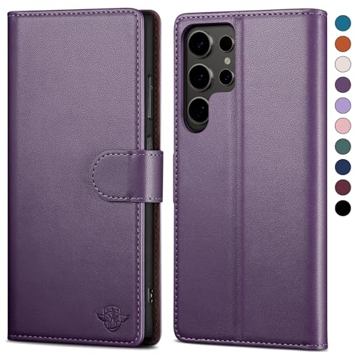 SkyDuck für Samsung Galaxy S23 Ultra hülle PU Leder[RFID-Schutz] handyhülle für Samsung S23 Ultra Klapphülle Kartenfach,1 Gehärtetes Glas Schutzfolie,stoßfestes Handy hülle für S23 Ultra Case,Violett von SkyDuck