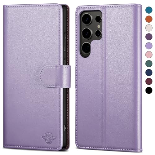 SkyDuck für Samsung Galaxy S23 Ultra hülle PU Leder[RFID-Schutz] handyhülle für S23 Ultra Klapphülle Kartenfach,1 Gehärtetes Glas Schutzfolie,stoßfestes Handy hülle für S23 Ultra Case,Flieder Lila von SkyDuck