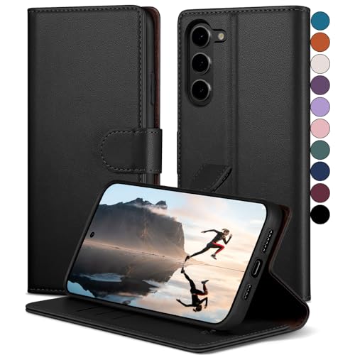 SkyDuck für Samsung Galaxy S23 hülle PU Leder[RFID-Schutz]handyhülle für Samsung Galaxy S23 Klapphülle Kartenfach mit 1 Gehärtetes Glas Schutzfolie,stoßfestes Handy hülle für Samsung S23 Case,Schwarz von SkyDuck