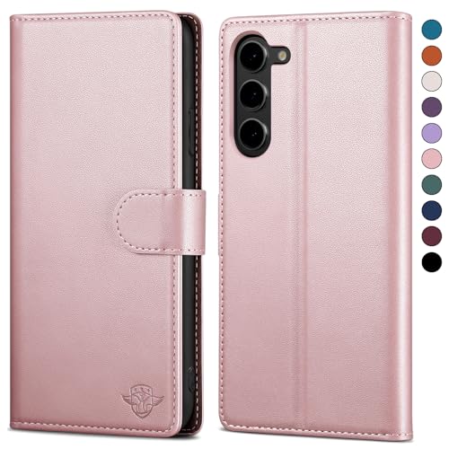 SkyDuck für Samsung Galaxy S23 hülle PU Leder[RFID-Schutz]handyhülle für Samsung Galaxy S23 Klapphülle Kartenfach mit 1 Gehärtetes Glas Schutzfolie,stoßfestes Handy hülle für Samsung S23 Case,Roségold von SkyDuck