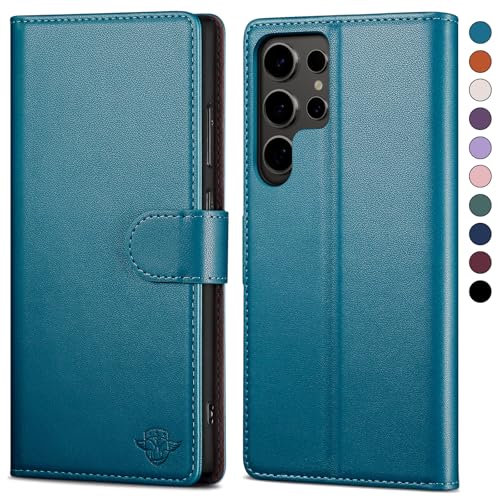 SkyDuck für Samsung Galaxy S24 Ultra hülle PU Leder[RFID-Schutz] handyhülle für S24 Ultra Klapphülle Kartenfach,1 Gehärtetes Glas Schutzfolie,stoßfestes Handy hülle für S24 Ultra Case,Leuchtend Blau von SkyDuck