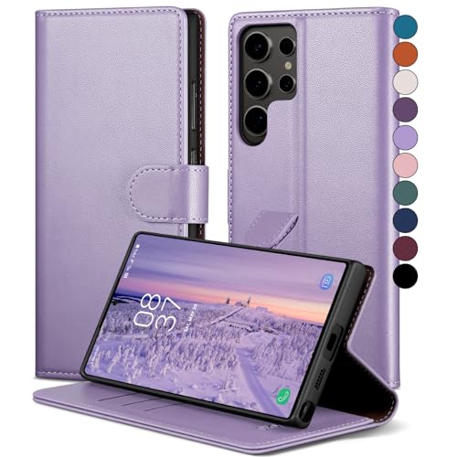 SkyDuck für Samsung Galaxy S24 Ultra hülle PU Leder[RFID-Schutz] handyhülle für S24 Ultra Klapphülle Kartenfach,1 Gehärtetes Glas Schutzfolie,stoßfestes Handy hülle für S24 Ultra Case,Flieder Lila von SkyDuck