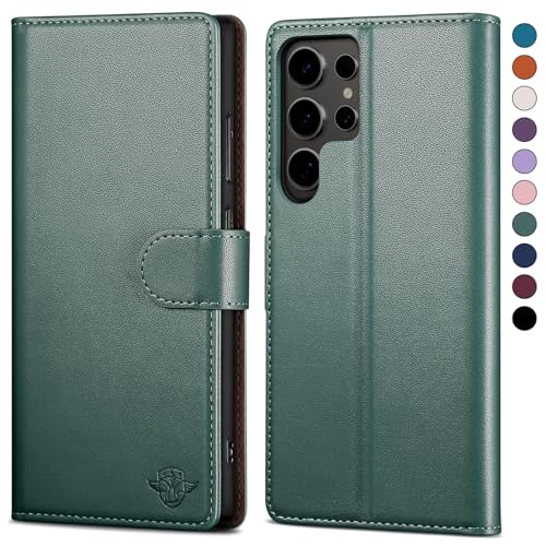 SkyDuck für Samsung Galaxy S24 Ultra hülle PU Leder [RFID-Schutz] Klapphülle mit Geldbeutel, 1 Gehärtetes Glas Schutzfolie, stoßfestes Handy hülle für S24 Ultra Case, Hellgrün von SkyDuck