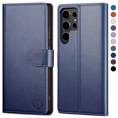 SkyDuck für Samsung Galaxy S24 Ultra hülle PU Leder[RFID-Schutz]handyhülle für Samsung S24 Ultra Klapphülle Kartenfach,1 Gehärtetes Glas Schutzfolie,stoßfestes Handy hülle für S24Ultra Case,Dunkelblau von SkyDuck
