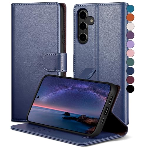 SkyDuck für Samsung Galaxy S24 hülle PU Leder[RFID-Schutz] handyhülle für Samsung Galaxy S24 Klapphülle Kartenfach,1 Gehärtetes Glas Schutzfolie,stoßfestes Handy hülle für Samsung S24 Case,Dunkelblau von SkyDuck