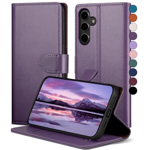 SkyDuck für Samsung Galaxy S24 hülle PU Leder[RFID-Schutz]handyhülle für Samsung Galaxy S24 Klapphülle Kartenfach mit 1 Gehärtetes Glas Schutzfolie,stoßfestes Handy hülle für Samsung S24 Case,Violett von SkyDuck