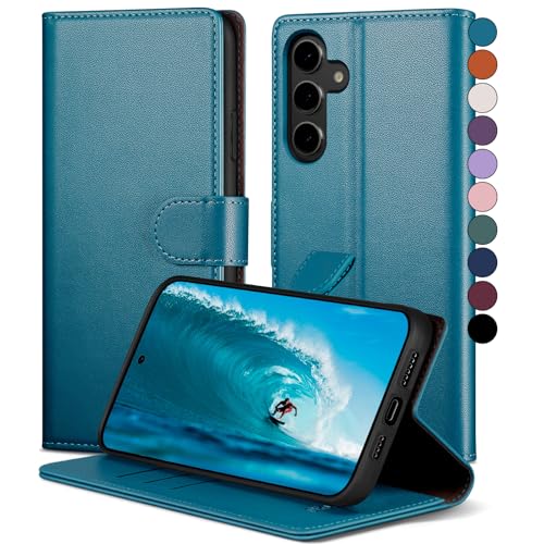 SkyDuck für Samsung Galaxy S24 hülle PU Leder[RFID-Schutz]handyhülle für Samsung S24 Klapphülle Kartenfach mit 1 Gehärtetes Glas Schutzfolie,stoßfestes Handy hülle für Samsung S24 Case,Leuchtend Blau von SkyDuck