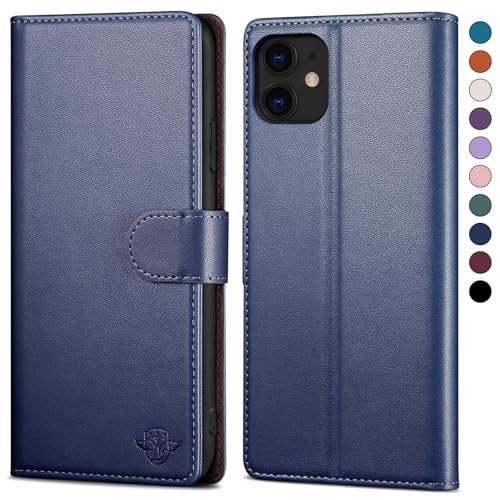 SkyDuck iPhone 11 6.1" Flip Wallet Case mit Tempered Film - PU Leder, RFID-Schutz, Stoßfest, Dunkelblau von SkyDuck