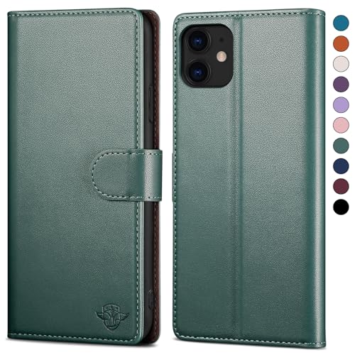 SkyDuck für iPhone 12/12Pro 6.1" hülle PU Leder[RFID-Schutz] handyhülle für iPhone 12 Klapphülle Kartenfach mit 1 Gehärtetes Glas Schutzfolie,stoßfestes Handy hülle für iPhone 12 Pro Case,Hellgrün von SkyDuck