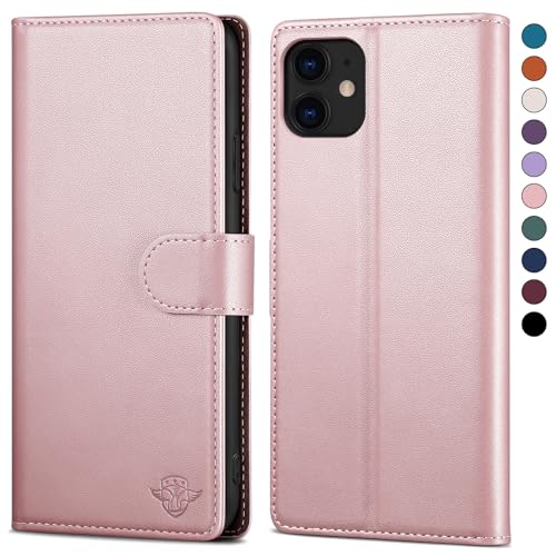 SkyDuck für iPhone 12/12Pro 6.1" hülle PU Leder[RFID-Schutz] handyhülle für iPhone 12 Klapphülle Kartenfach mit 1 Gehärtetes Glas Schutzfolie,stoßfestes Handy hülle für iPhone 12 Pro Case,Roségold von SkyDuck