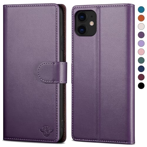 SkyDuck für iPhone 12/12Pro 6.1" hülle PU Leder[RFID-Schutz] handyhülle für iPhone 12 Klapphülle Kartenfach mit 1 Gehärtetes Glas Schutzfolie,stoßfestes Handy hülle für iPhone 12 Pro Case,Violett von SkyDuck