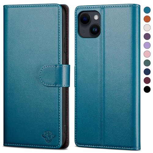 SkyDuck für iPhone 13 6.1" hülle PU Leder[RFID-Schutz] handyhülle für iPhone 13 6.1" Klapphülle Kartenfach mit 1 Gehärtetes Glas Schutzfolie,stoßfestes Handy hülle für iPhone 13 Case,Leuchtend Blau von SkyDuck