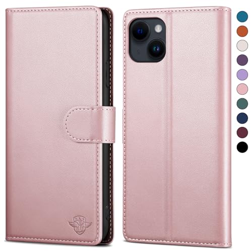 SkyDuck für iPhone 13 6.1" hülle PU Leder[RFID-Schutz] handyhülle für iPhone 13 6.1" Klapphülle Kartenfach mit 1 Gehärtetes Glas Schutzfolie,stoßfestes Handy hülle für iPhone 13 Case,Roségold von SkyDuck