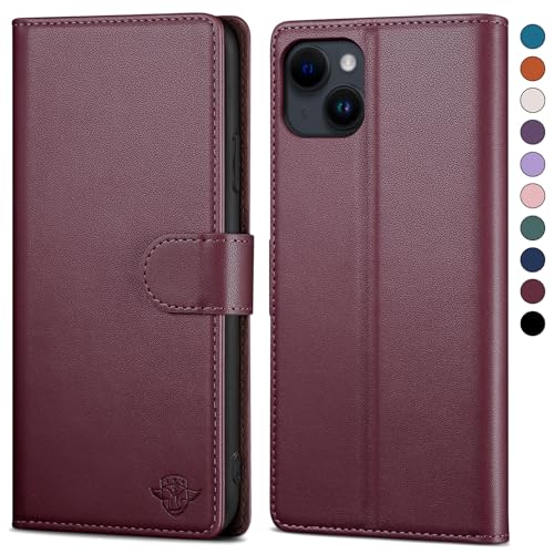 SkyDuck für iPhone 13 6.1" hülle PU Leder[RFID-Schutz] handyhülle für iPhone 13 6.1" Klapphülle Kartenfach mit 1 Gehärtetes Glas Schutzfolie,stoßfestes Handy hülle für iPhone 13 Case,Rotwein von SkyDuck