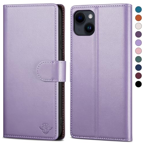 SkyDuck für iPhone 13 6.1" hülle PU Leder[RFID-Schutz] handyhülle für iPhone 13 6.1" Klapphülle Kartenfach mit 1 Gehärtetes Glas Schutzfolie,stoßfestes Handy hülle für iPhone 13 Case,Flieder Lila von SkyDuck
