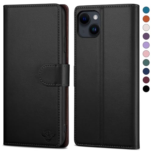 SkyDuck für iPhone 13 6.1" hülle PU Leder[RFID-Schutz] handyhülle für iPhone 13 6.1" Klapphülle Kartenfach mit 1 Gehärtetes Glas Schutzfolie,stoßfestes Handy hülle für iPhone 13 Case,Schwarz von SkyDuck