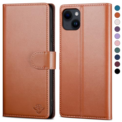 SkyDuck für iPhone 15 6.1" hülle PU Leder[RFID-Schutz] handyhülle für iPhone 15 6.1" Klapphülle Kartenfach mit 1 Gehärtetes Glas Schutzfolie,stoßfestes Handy hülle für iPhone 15 Case,Hellbraun von SkyDuck