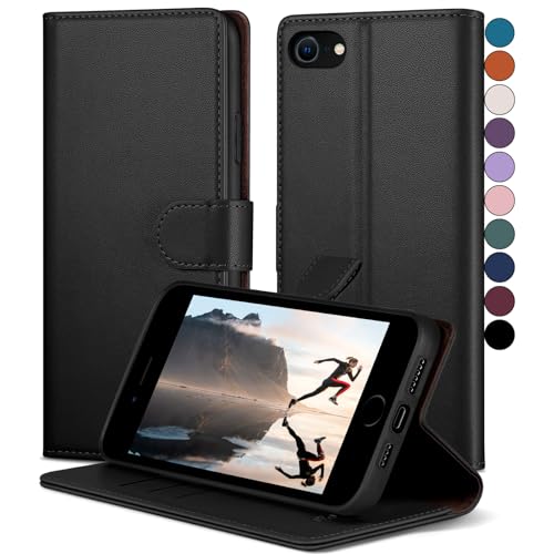SkyDuck für iPhone SE 2020/SE 2022/7/8 4.7" hülle PU Leder[RFID-Schutz]handyhülle für iPhone 8 Klapphülle Kartenfach mit 1 Gehärtetes Glas Schutzfolie,stoßfestes Handy hülle für iPhone 7 Case,Schwarz von SkyDuck