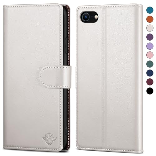 SkyDuck für iPhone SE 2020/SE 2022/7/8 4.7" hülle PU Leder[RFID-Schutz] handyhülle für iPhone 8 Klapphülle Kartenfach mit 1 Gehärtetes Glas Schutzfolie,stoßfestes Handy hülle für iPhone 7 Case,Weiß von SkyDuck