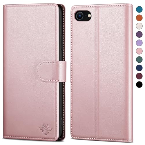 SkyDuck für iPhone SE 2020/SE 2022/7/8 4.7" hülle PU Leder[RFID-Schutz]handyhülle für iPhone 8 Klapphülle Kartenfach mit 1 Gehärtetes Glas Schutzfolie,stoßfestes Handy hülle für iPhone 7 Case,Roségold von SkyDuck