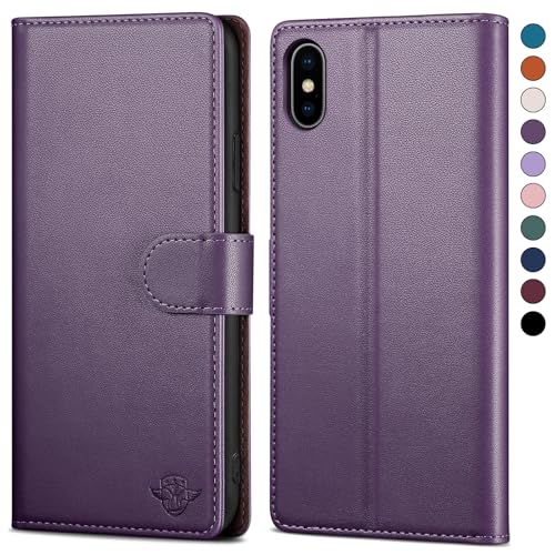 SkyDuck für iPhone X/XS 5.8" hülle PU Leder[RFID-Schutz] handyhülle für iPhone X Klapphülle Kartenfach mit 1 Gehärtetes Glas Schutzfolie,stoßfestes Handy hülle für iPhone XS Case,Violett von SkyDuck