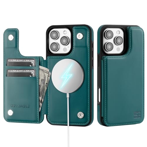 SkyEagle Kompatibel mit iPhone 16 Pro, kompatibel mit Magsafe: Damen und Herren, PU-Leder, Klappetui, Schutzhülle, Kreditkartenfächer, Ständer, RFID-Blockierung, für 16 Pro, Grün SkyEagle Kompatibel mit iPhone 16 Pro, kompatibel mit Magsafe: Damen und Herren, PU-Leder, Klappetui, Schutzhülle, Kreditkartenfächer, Ständer, RFID-Blockierung, für 16 Pro, Grün von SkyEagle