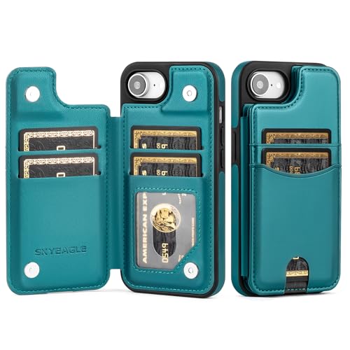SkyEagle Kompatibel mit iPhone 16e, Brieftaschen-Schutzhülle mit Kartenhalter, PU-Leder, RFID-blockierend, stoßfest, Klapphülle mit Kreditkartenfächern, Ständer, für Herren und Damen, Grün SkyEagle Kompatibel mit iPhone 16e, Brieftaschen-Schutzhülle mit Kartenhalter, PU-Leder, RFID-blockierend, stoßfest, Klapphülle mit Kreditkartenfächern, Ständer, für Herren und Damen, Grün von SkyEagle