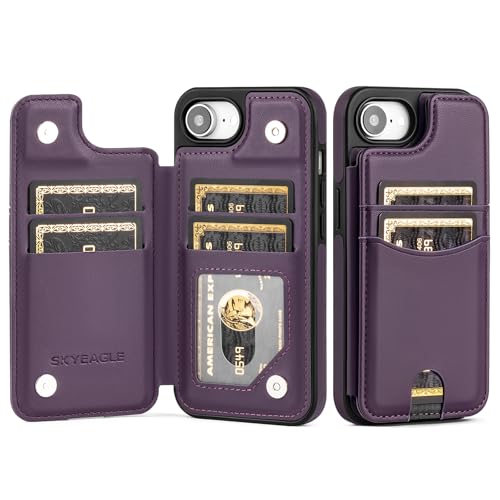 SkyEagle Kompatibel mit iPhone 16e, Brieftaschen-Schutzhülle mit Kartenhalter, PU-Leder, RFID-blockierend, stoßfest, Klapphülle mit Kreditkartenfächern, Ständer, für Herren und Damen, Violett SkyEagle Kompatibel mit iPhone 16e, Brieftaschen-Schutzhülle mit Kartenhalter, PU-Leder, RFID-blockierend, stoßfest, Klapphülle mit Kreditkartenfächern, Ständer, für Herren und Damen, Violett von SkyEagle